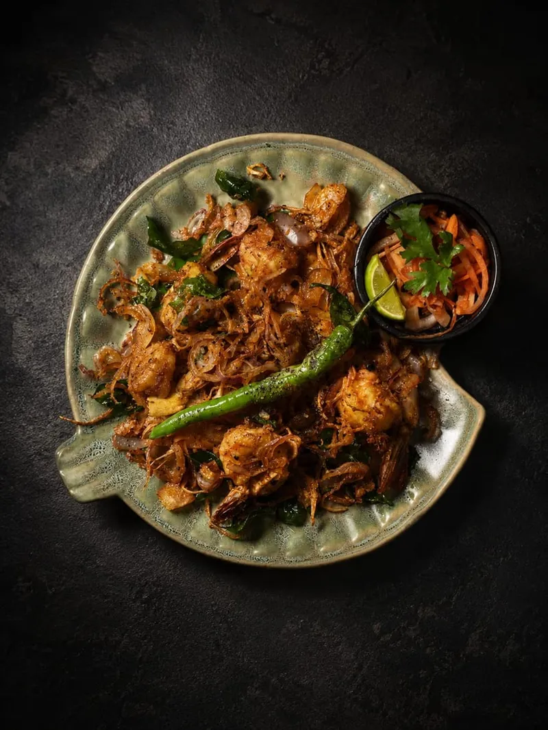 Chemmeen Roast with a green chilli