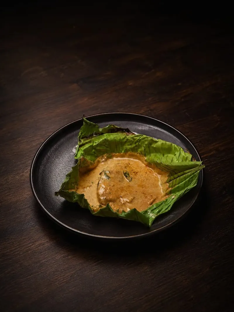 Fish Nirvana served on a banana leaf